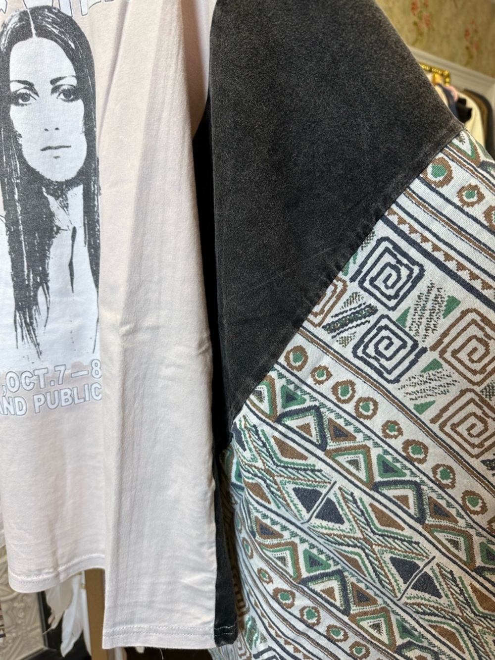 Sonny & Cher Graphic Boho tee w/KANTHA Kimono Sleeves- Blue Velvet - Picture 4 of 8